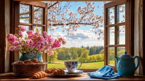 ВЕСЕННИЙ ЗАВТРАК У ОКНА С ПЕНИЕМ ПТИЦ ДЛЯ ХОРОШЕГО НАСТРОЕНИЯ 🌸☕