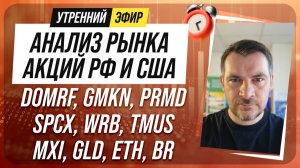 Анализ рынка акций РФ и США/ DOMRF, GMKN, PRMD, SPCX, WRB, TMUS/ MXI, GLD, ETH, BR