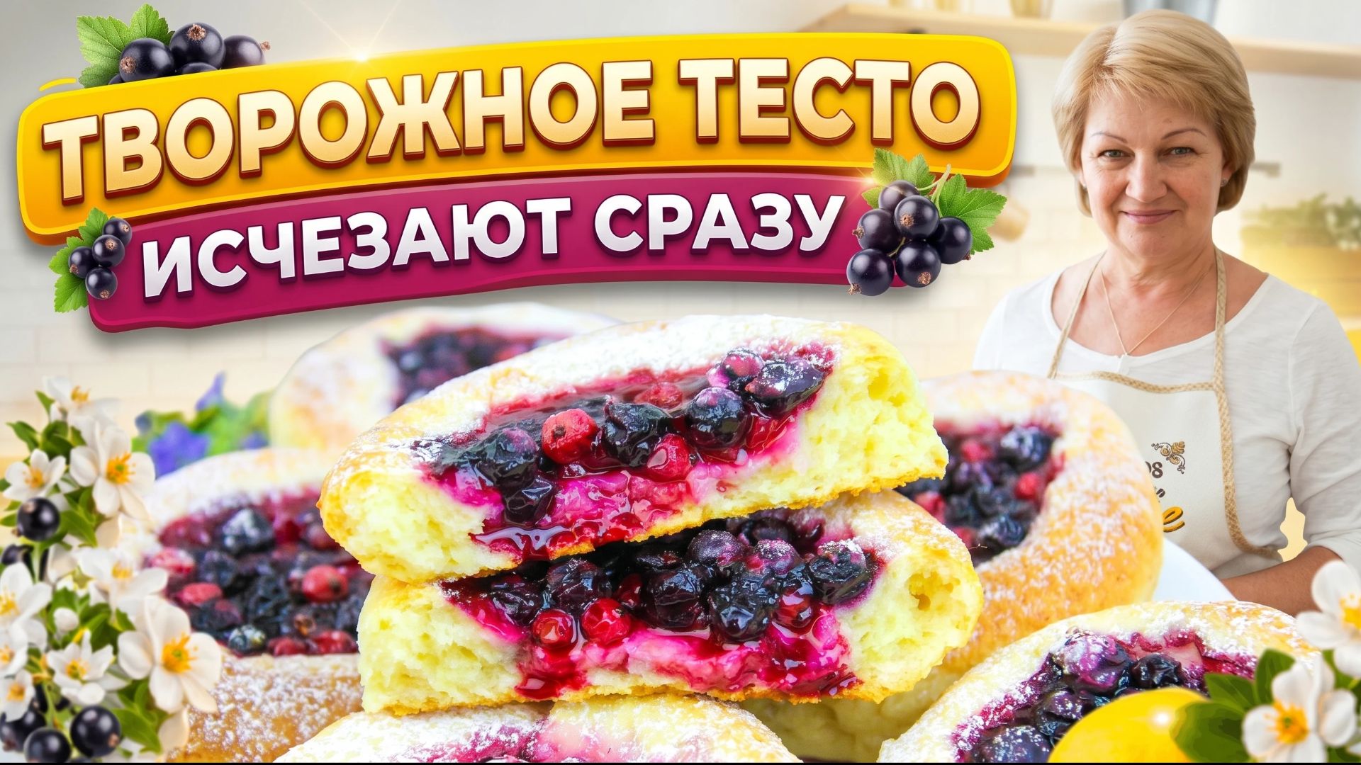 Нежные творожные булочки с черной смородиной — простой рецепт к чаю