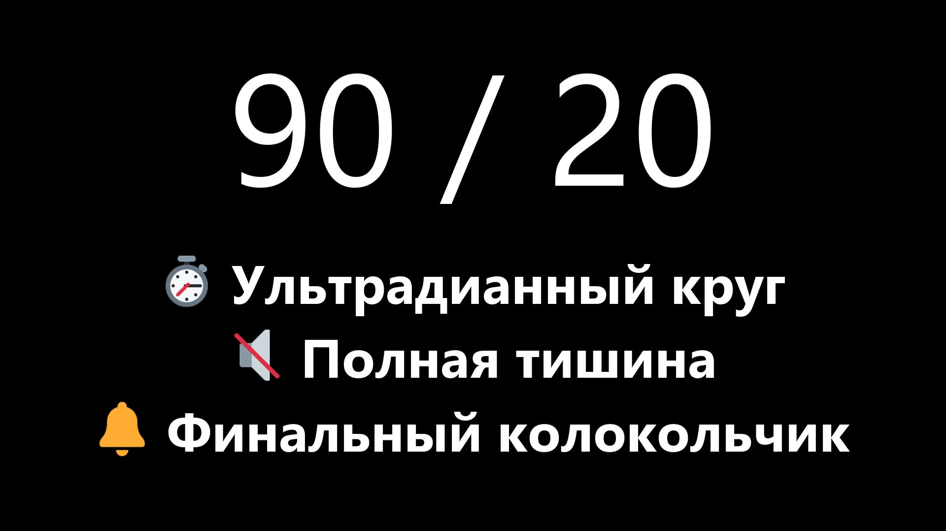 Бесшумный ультрадианный таймер на 1.5 часа - 90/20 Фокус и отдых (Без звука и тиканья) | Mono Chrono