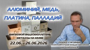 МЕДЬ, АЛЮМИНИЙ, ПЛАТИНА, ПАЛЛАДИЙ. БИРЖЕВОЙ ВИДЕОБЮЛЛЕТЕНЬ МЕТАЛЛЫ НА ММВБ НА НЕДЕЛЮ С 22-26.06.26
