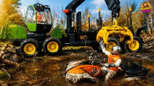 🚜 Трактор John Deere СПАСАЕТ квадроцикл из болота! Мультик про машинки Bruder для детей