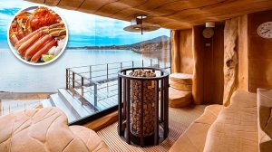 Японский онсэн «Крабовый дворец» парит над морем Taradake Onsen