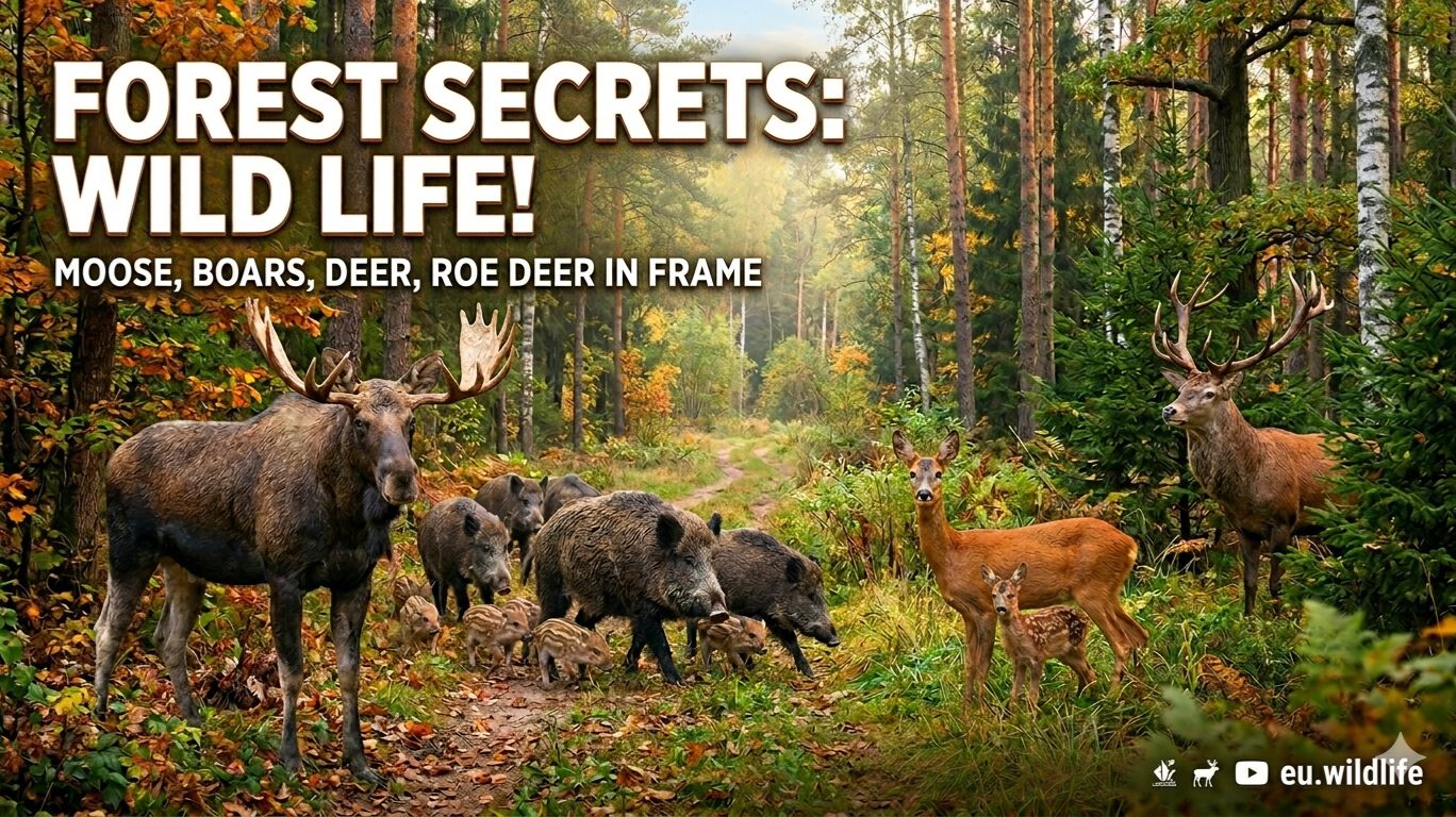 FOREST: WILD LIFE! MOOSE, BOARS, DEER, ROE DEER IN FRAME смотреть онлайн