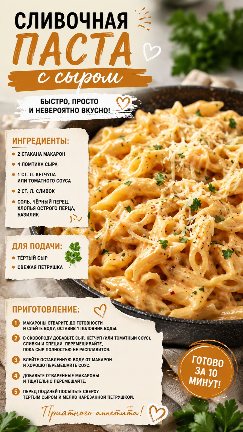 🧀 Самая нежная сырная паста за 10 минут!