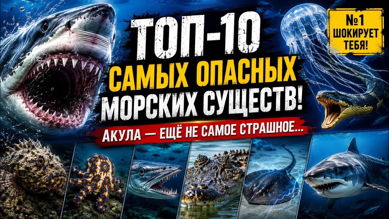 😱 ТОП-10 Самых Опасных Морских Существ! Акула — Ещё Не Самое Страшное… смотреть онлайн