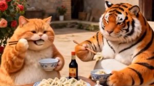 Рыжий котик из нейросети готовит вкуснятину