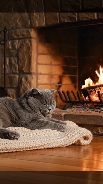 Засыпай легко: мурчание котика и звуки камина для сна
