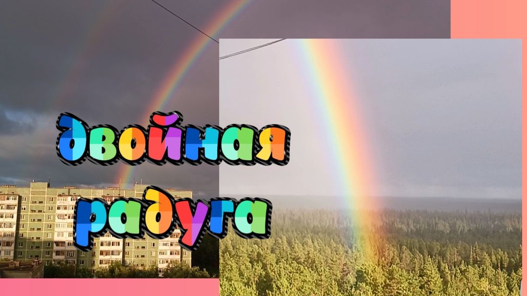 ДВОЙНАЯ РАДУГА уходит в лес.