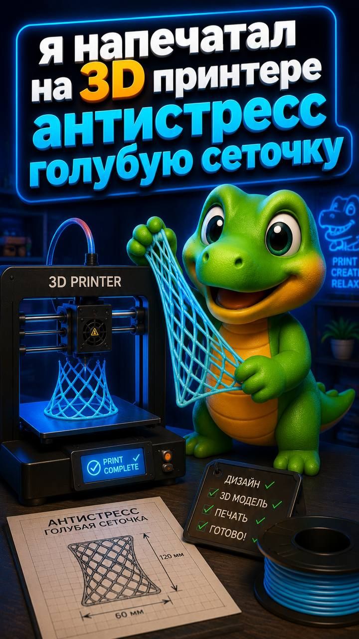 Я напечатал на 3D принтере антистресс голубую сеточку