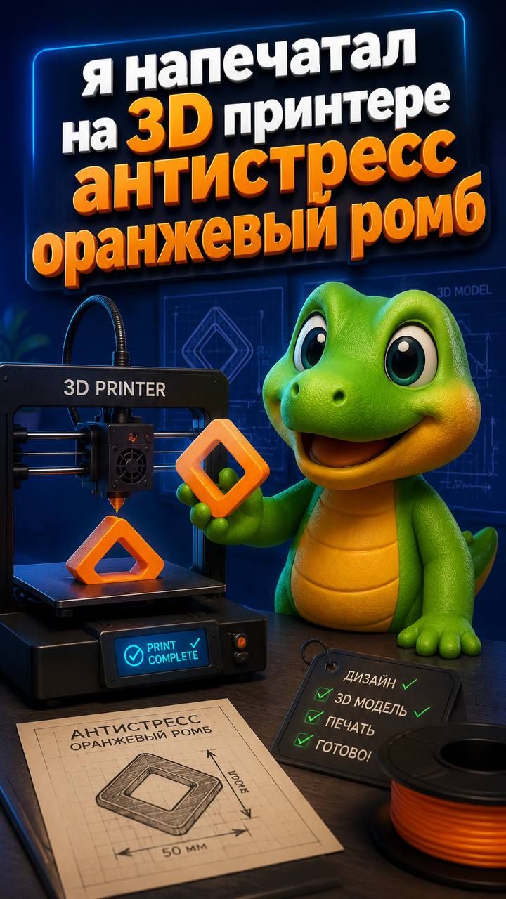 Я напечатал на 3D принтере антистресс оранжевый ромб