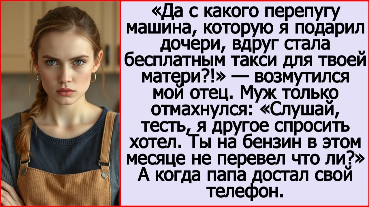 Истории из жизни. Значит машина моей дочери - это бесплатное такси для твоей матери? Слушать.