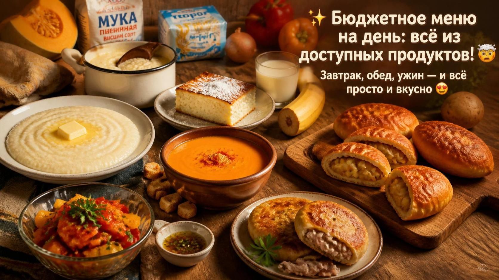 ✨Бюджетное меню на день_ всё из доступных продуктов!🤯Завтрак, обед, ужин — и всё просто и вкусно 😍