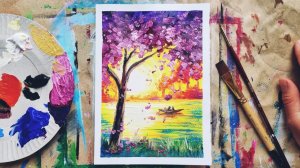 ВЛЮБЛЕННЫЕ |И пейзаж| Рисование красками для новичков💜