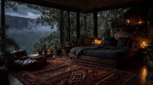 ТРОПИЧЕСКИЙ ЛИВЕНЬ У ОКНА 🌿 УЮТНАЯ СПАЛЬНЯ И ШУМ ДОЖДЯ ДЛЯ КРЕПКОГО СНА