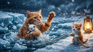 Мама-кошка рисковала своей жизнью, чтобы спасти крошечного котёнка 😢❄️ #Эмоциональная история