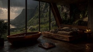 ШУМ ДОЖДЯ В ГОРНОЙ СПАЛЬНЕ С ПАНОРАМНЫМ ВИДОМ ДЛЯ КРЕПКОГО СНА 🌧️⛰️