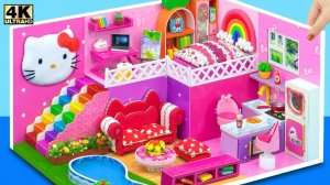 Сделайте миниатюрный розовый домик Hello Kitty с 4 милыми комнатами из картона ❤️ Миниатюрный дом св