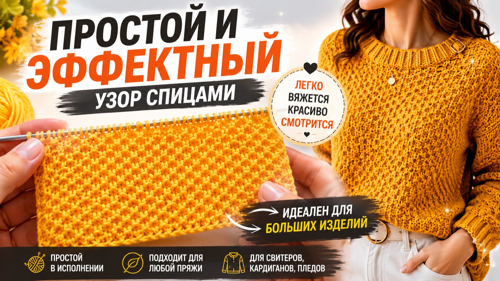 ПРОСТОЙ И ЭФФЕКТНЫЙ УЗОР СПИЦАМИ | ИДЕАЛЕН ДЛЯ БОЛЬШИХ ИЗДЕЛИЙ смотреть онлайн