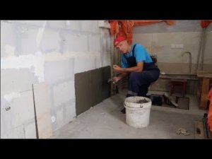 Укладка плитки в ванной прямо на блоки без штукатурки ч.8 Стены