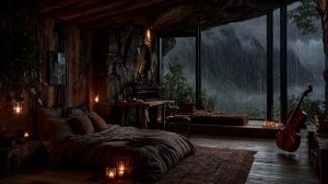 ШУМ ДОЖДЯ И ГРОЗА В КАМЕННОЙ СПАЛЬНЕ С ВИДОМ НА ГОРЫ ДЛЯ КРЕПКОГО СНА 🌩️🌧️