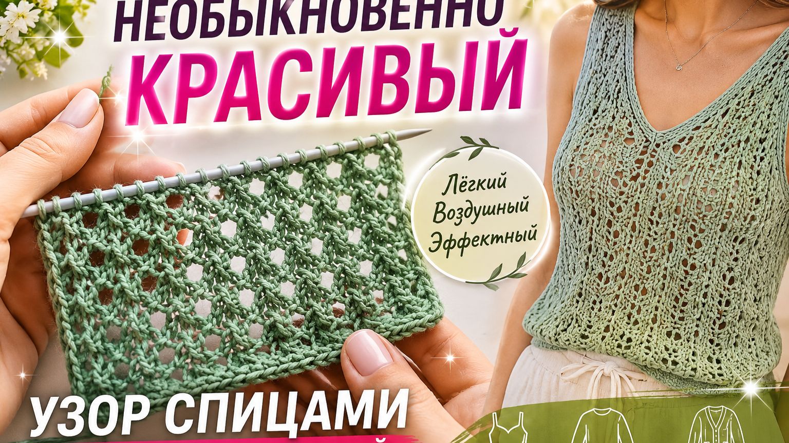 НЕОБЫКНОВЕННО КРАСИВЫЙ УЗОР СПИЦАМИ ДЛЯ ЛЕТНИХ МОДЕЛЕЙ | ТОП, ДЖЕМПЕР, КАРДИГАН