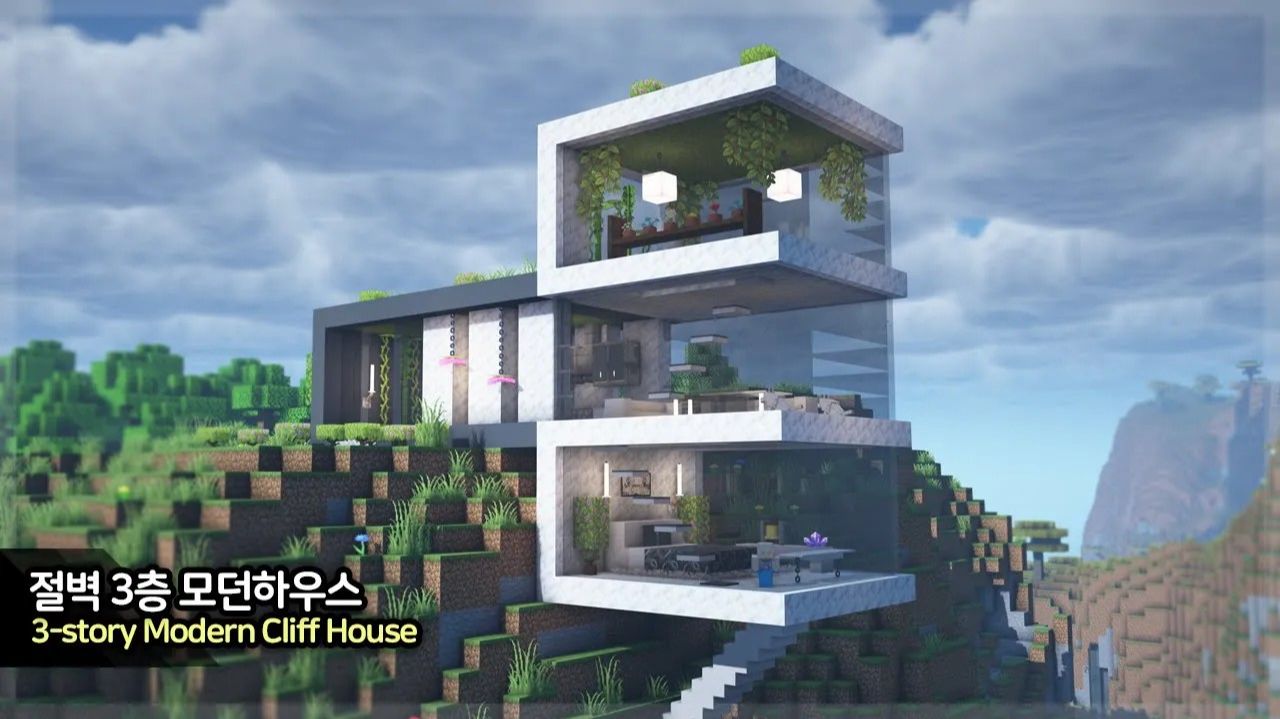 ⛰️ Трёх этажый современный дом на утесе 🏠. ⛏️Гайд по Постройке