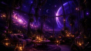 Космос за окном ночью — космическая фоновая анимация