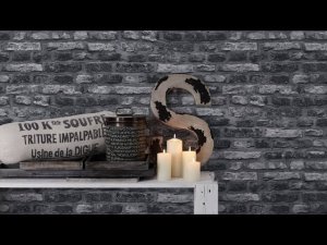 36281-2 Износостойкие немецкие 3D обои, с крупными черными кирпичами цвета графит, виниловые