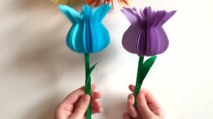 ТЮЛЬПАНЫ цветы из бумаги своими руками! 3D Открытка на 8 марта! Оригами!