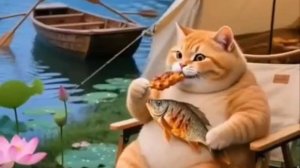 Рыжий котик из нейросети кайфует на отдыхе