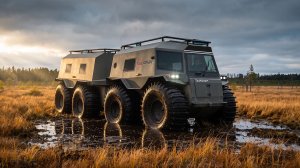 Вездеход Тайфун 8х8 с жилым модулем: кухня, душ и автономность для многодневных экспедиций