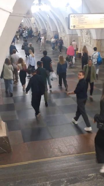 Станция метро Таганская - интерьер, пассажиры, прибытие-отправление поездов, Москва Фрагмент 24