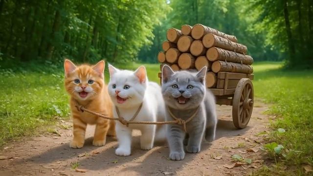 🐾 Мама-кошка подстригает шерсть на ферме и делает тигровую шапку для котят дома🐾🎩🐯 смотреть онлайн
