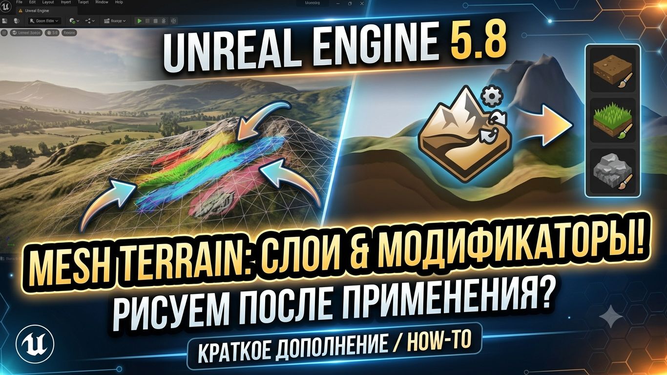 Как рисовать по слоям после применения модификаторов для Mesh Terrain в Unreal Engine 5.8. смотреть онлайн