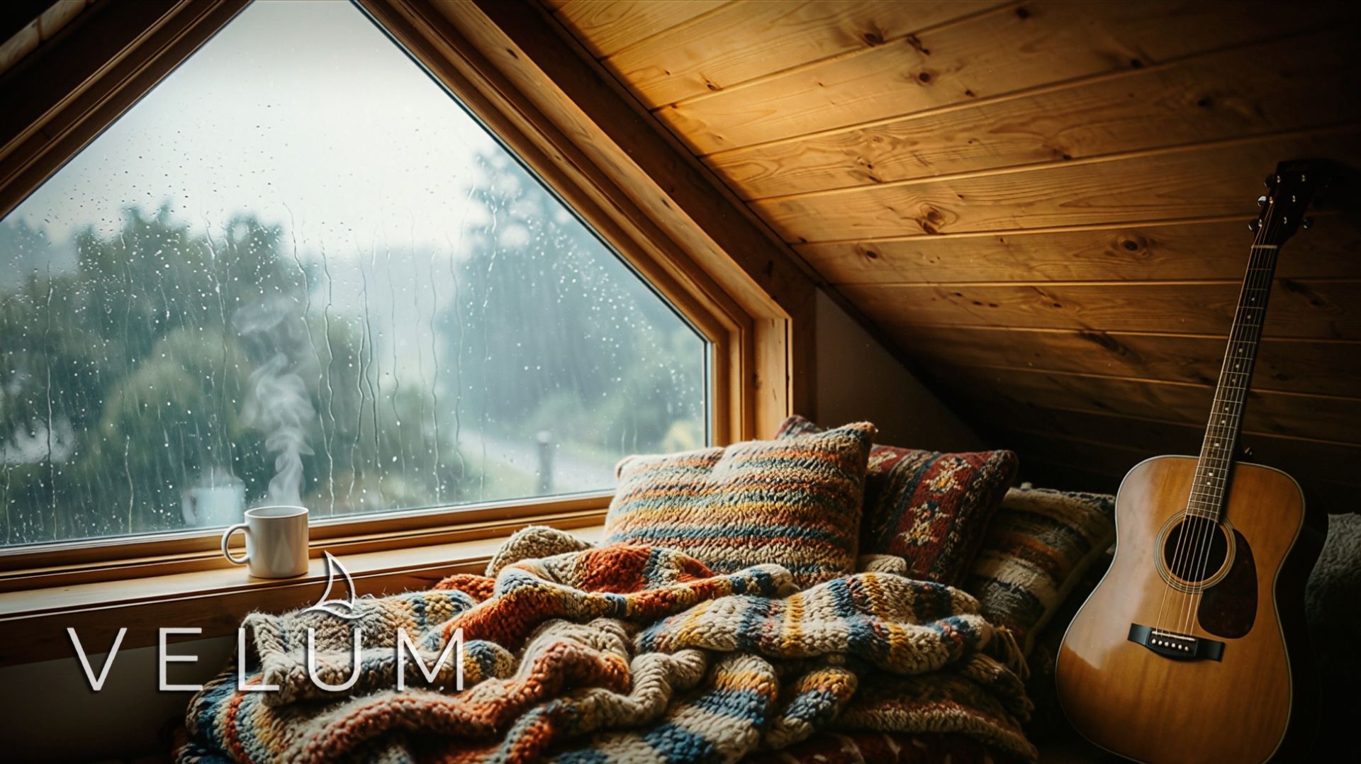 Уютный чердак и шум дождя с акустической гитарой ☕🌧️ | 1 час музыки для себя