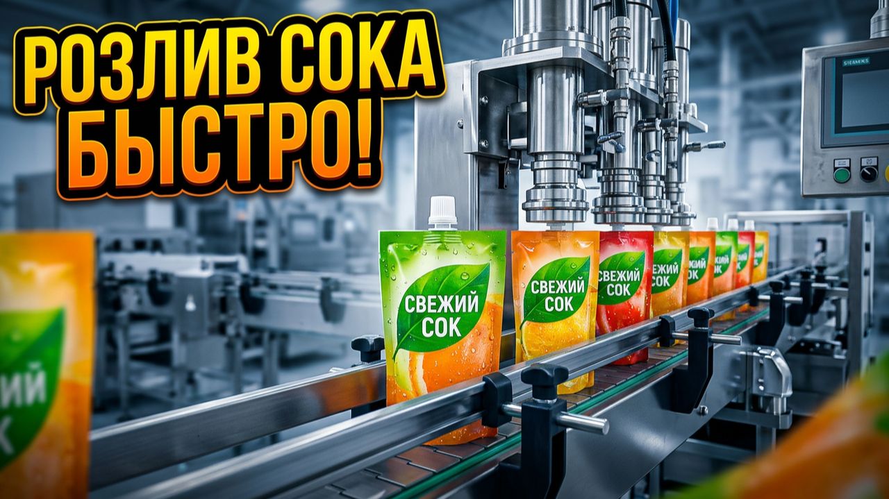 Автоматическая линия розлива соков и пюре в упаковку дой-пак #сок #розлив #переработка