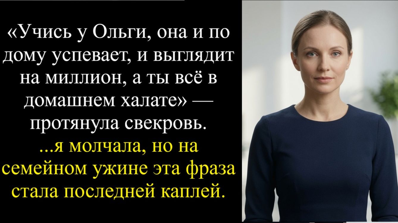 «Учись у Ольги, она и по дому успевает, и выглядит на миллион, а ты всё в домашнем халате»