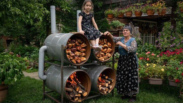 Фаршированная курица, запеченная в бочках – Уникальный Деревенский способ приготовления