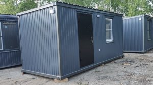 Дачный домик вагончик бытовка блок контейнер металлический 5 метровый в цвете Графит серый