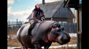 Бабка на бегемоте приехала в магазин! Бабушка и бегемот нейросеть видео про бабулю и бегемота