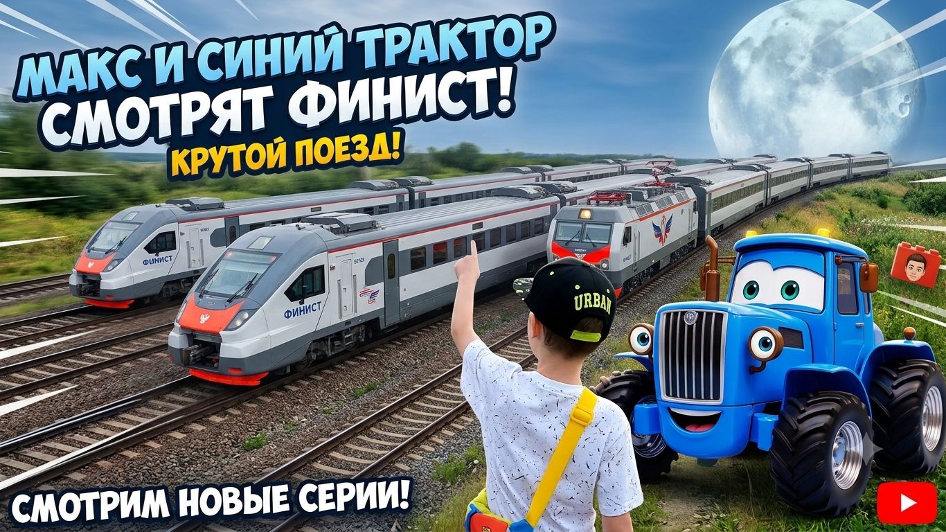 СИНИЙ ТРАКТОР И МАКС СМОТРЯТ ПОЕЗДА