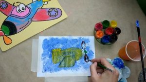 САМОЛЕТ. Веселый досуг с детьми . Рисуем дома  красками гуашь.
