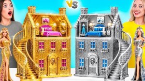 Строим Удивительный Кукольный Домик Золотой vs Серебряный Челлендж | Идеи Для Крошечных Построек