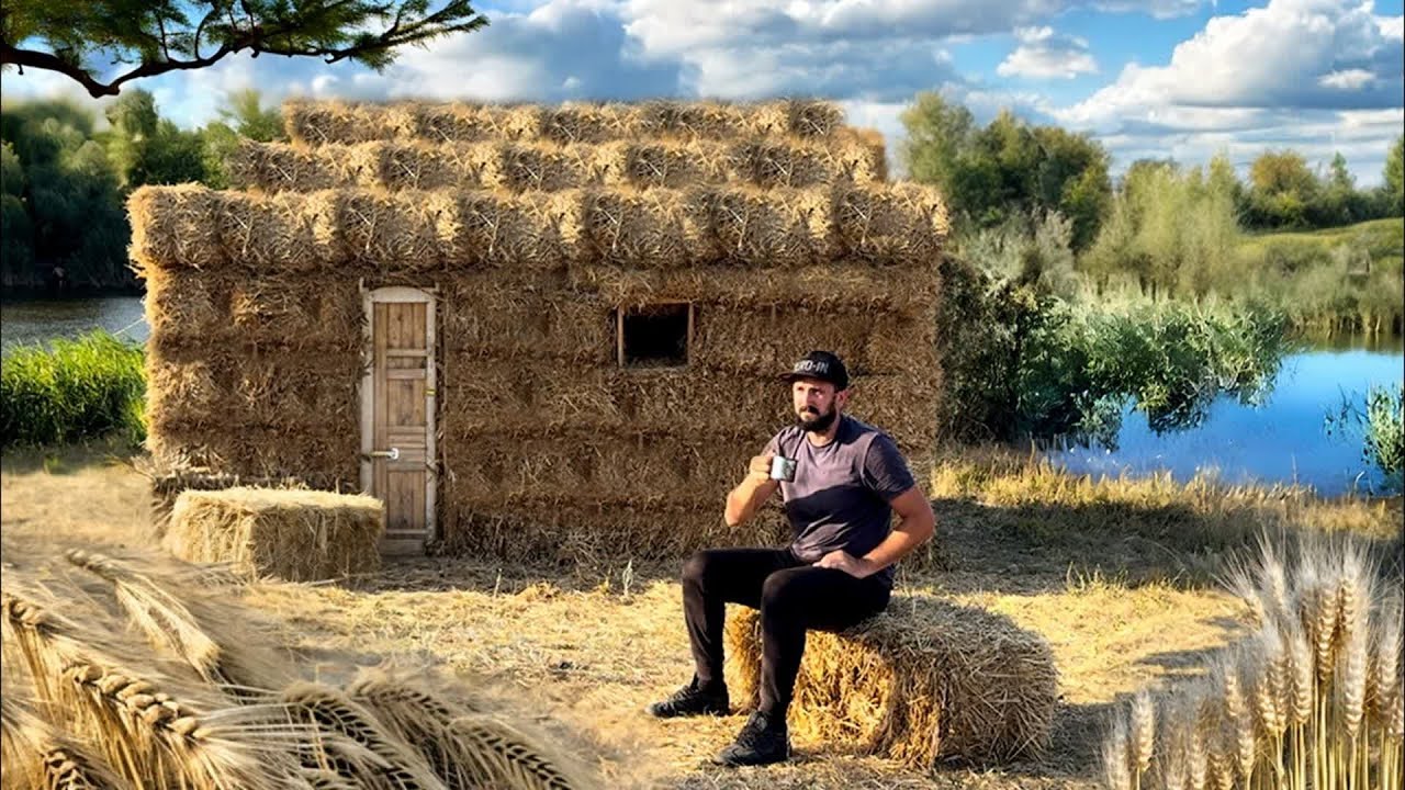 $100 ECO HOME! 🌿 Building a Cozy, Insulated Straw Bale Hut 🧱 (DIY Natural Build) смотреть онлайн