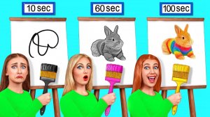 10 Секунд vs 60 Секунд vs 100 Секунд Челлендж Рисунков # Смешные Челленджи