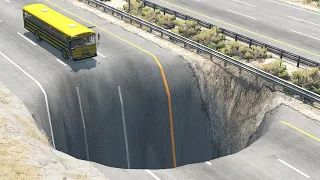 Тачки против Огромной Ямы на дороге   Бименджи Драйв прыжки   BeamNG Drive - БименДЖИ ДРАЙВ (1080p
