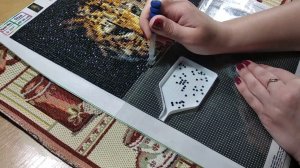 Процесс выкладывания алмазной мозаики
