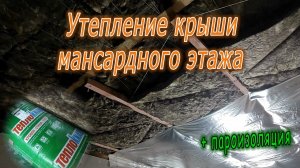 Утепление крыши мансардного этажа изнутри. Перекрёстное утепление + пароизоляция.