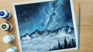 Горный пейзаж и млечный путь / Техника акриловой живописи / Урок рисования